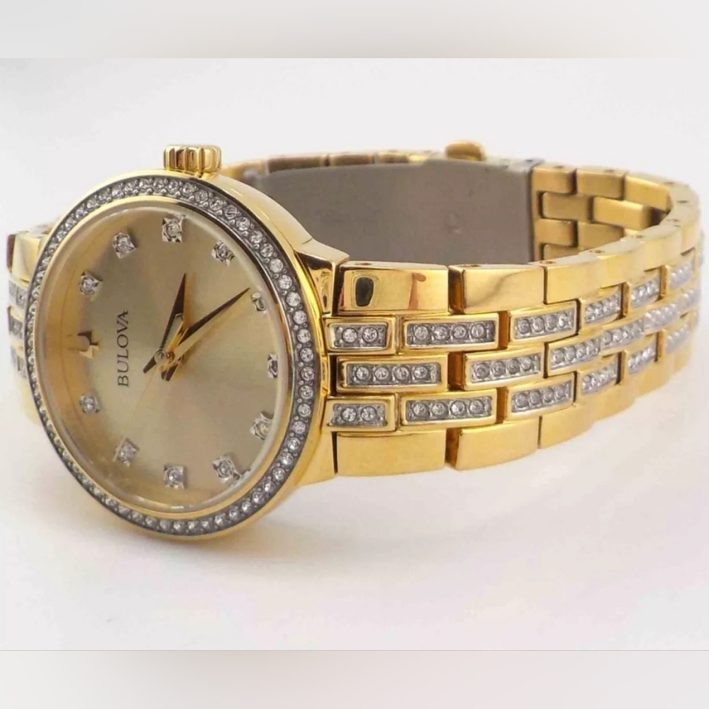 ***BRAND NEW*** Bulova Womens Crystal Accent Gold Tone Stainless Steel - Picture 4 of 9